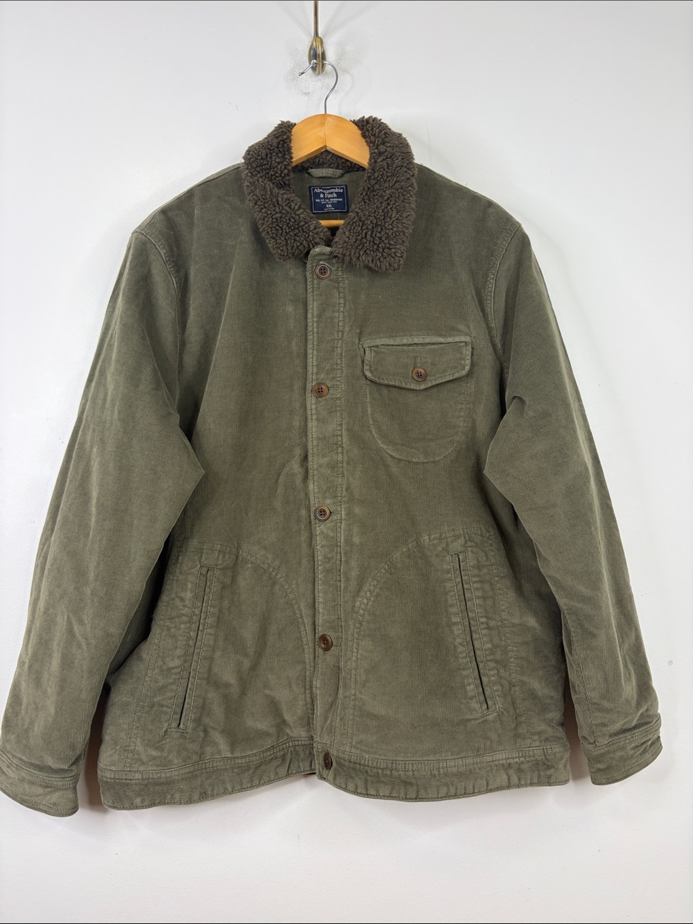 New Abercrombie & Fitch Trucker Jacket Mens XXL Olive Green Corduroy Sherpa